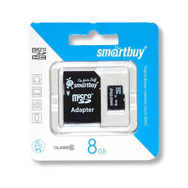 Карта памяти SmartBuy microSDHC 8GB Class 10+adapter (SB8GBSDCL10-01)