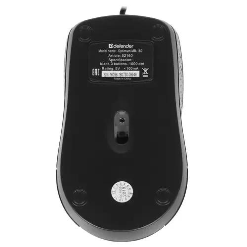 Мышь DEFENDER (52160)Optimum MB-160 USB (black),1000 dpi, 3 button