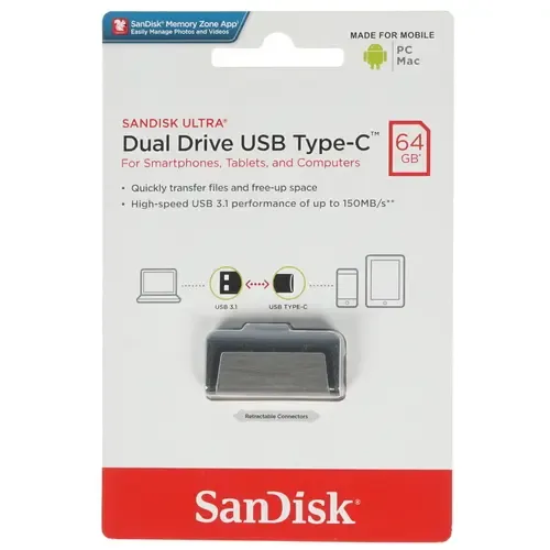 флеш-драйв SANDISK 64GB USB 3.1 Type-A + Type-C Dual Drive Luxe (SDDDC4-064G)