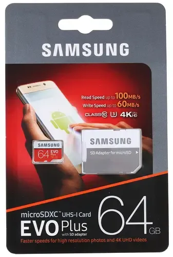 Карта памяти SAMSUNG microSDXC 64GB EVO PLUS UHS-I U3 (R100, W60MB/s)