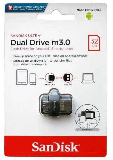 Флеш-драйв  SANDISK Ultra Dual 32 Gb, OTG, USB 3.0 Black